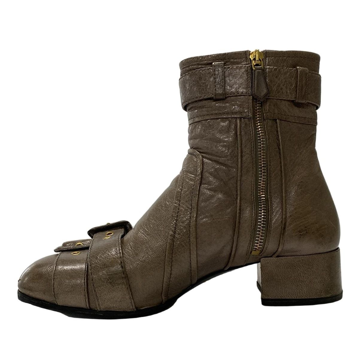 PRADA プラダ ショートブーツ 39 - グレーベージュ アウトソール張替済 レザー KIN-KAAI_COM