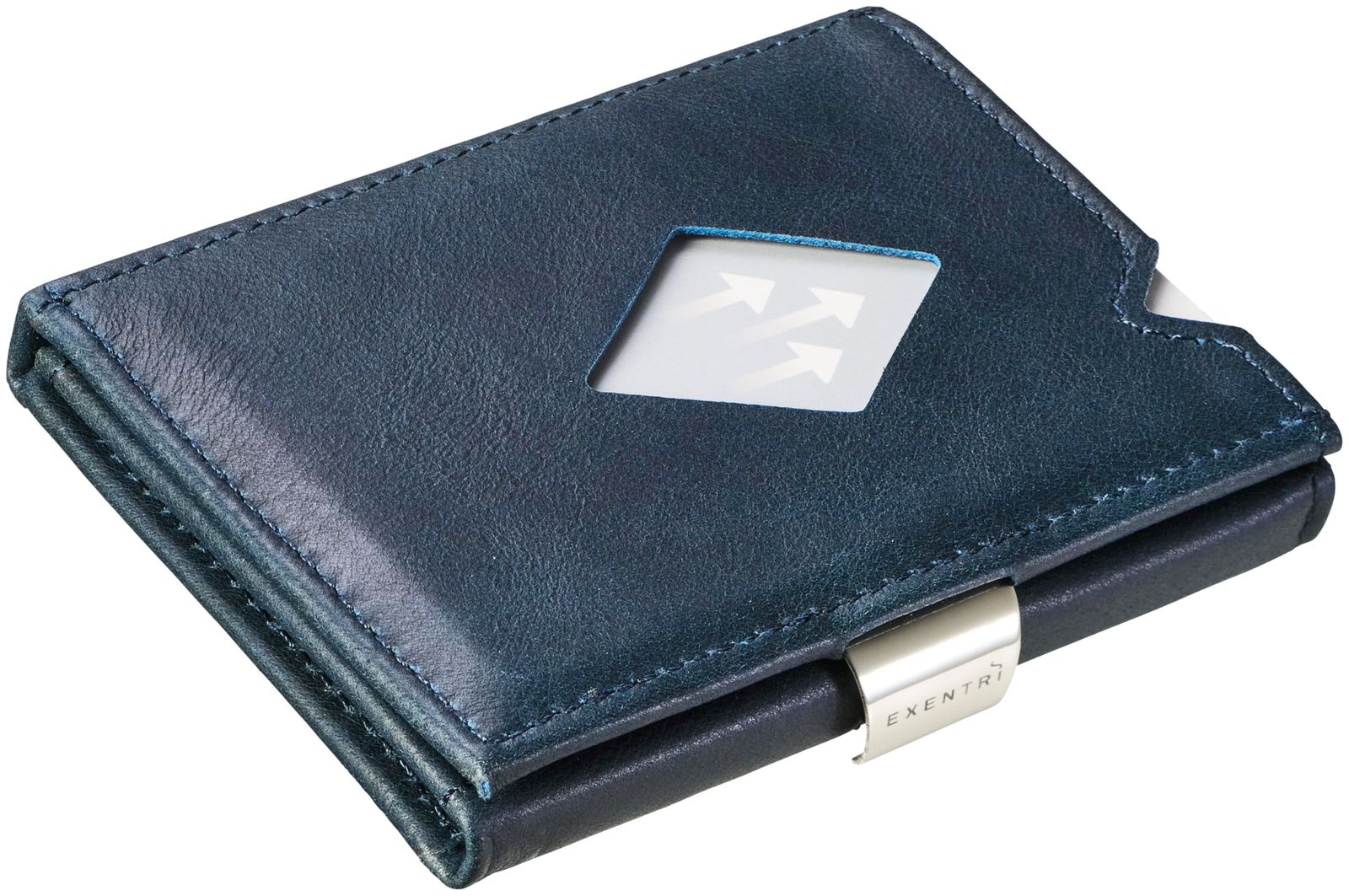 EXENTRI エキセントリ マルチウォレット EXM 515 本革 三つ折り財布 ミニ財布 小銭入れあり RFIDブロッキング コンパクト ミニ 財布 牛革 レザー 小さい財布 メンズ レディース ブルー