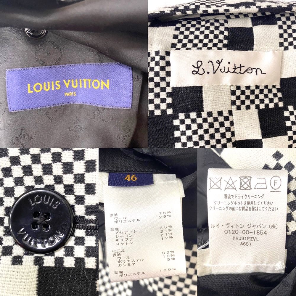 ルイヴィトン ジャケット メンズ ジャケットウィズ・ドッグパペット HKJ91EZVL ダミエパターン 犬 アパレル 服 アウター LOUIS VUITTON 46 ブラック 黒 ホワイト 白 ウール  ポリエステル   定番【中古品】