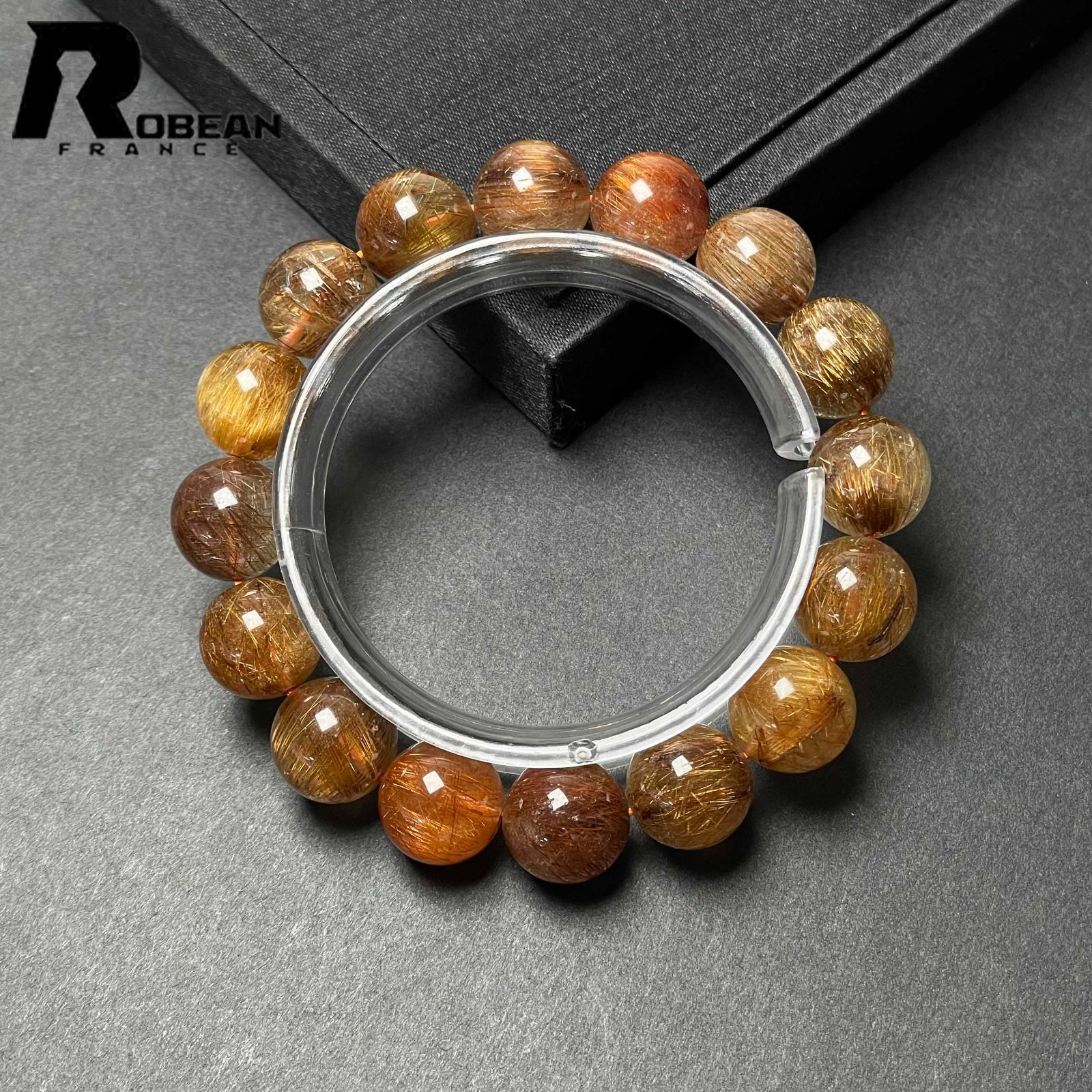 上級 EU製 定価15万円 ROBEAN レッド銅髪ルチルクォーツ ブレスレット パワーストーン 天然石 金運 お守り プレゼント 13.3-13.8mm M0930579