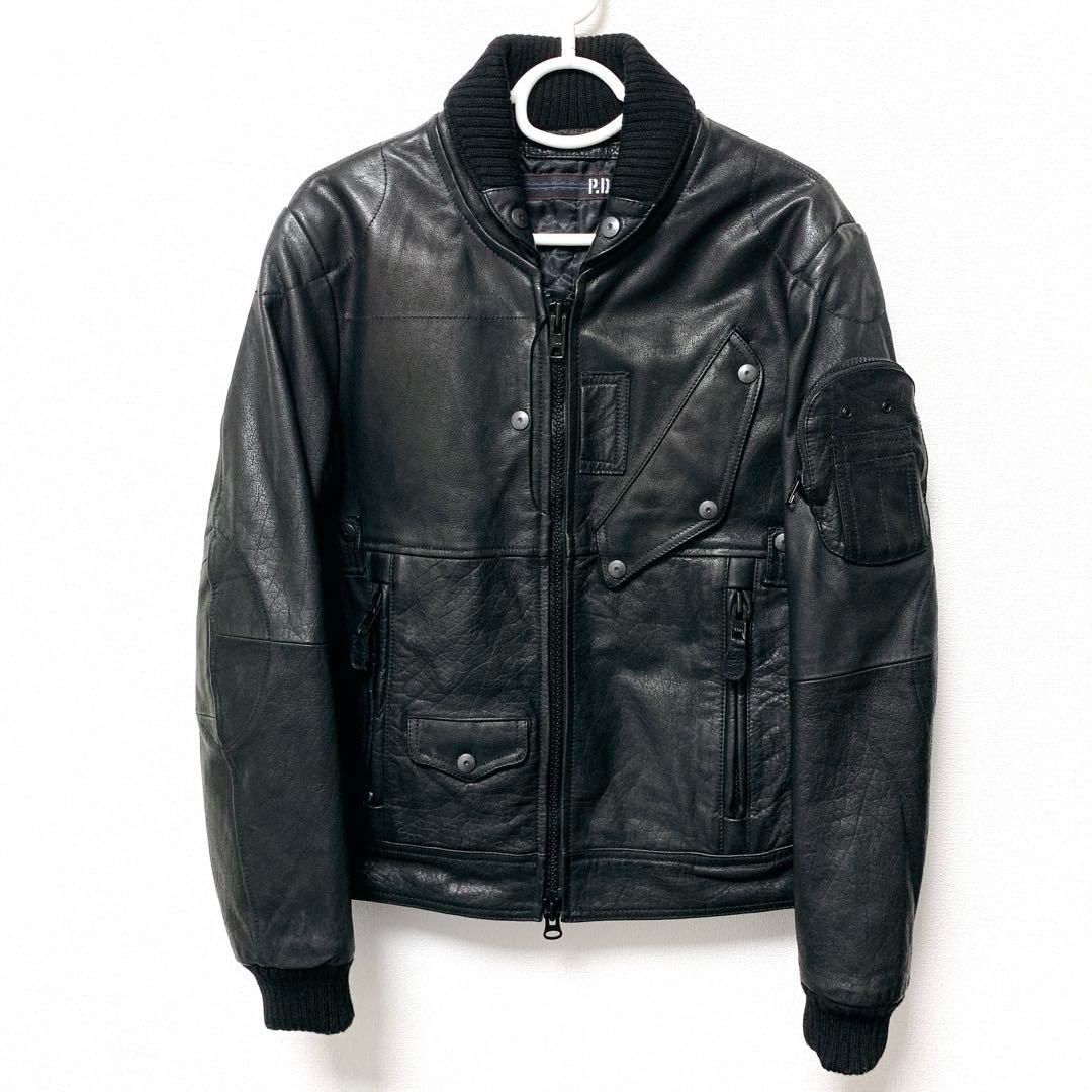 SIX♪美品✨avirex P.D.W. ライダースジャケット L フード AVIREX P.D.W. アヴィレックス レザージャケット フライトジャケット