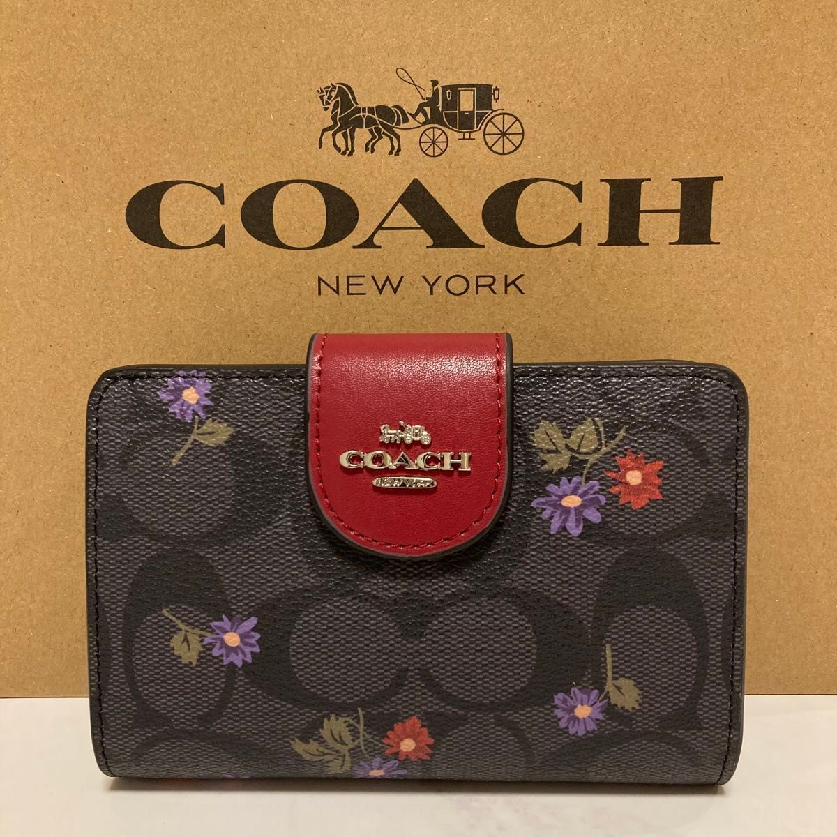 新品 COACH 長財布 コーチ 二つ折り財布 レディース メンズ ブラック レッド シグネチャー 花柄 - メルカリ