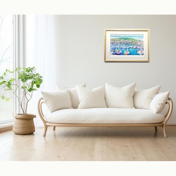 南フランス プロヴァンス ヨット 青 地中海 ヨーロッパ 海 風景画 水彩画 額装 絵画 南フランス 南仏 コートダジュール フランス