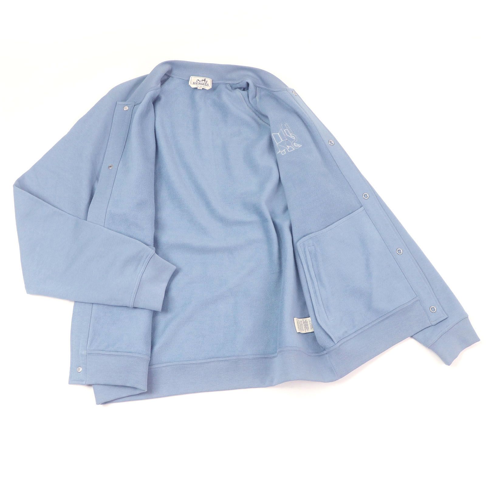 極美品□HERMES エルメス 24SS Jeu dAdresse ラムレザーパッチ セリエボタン スタジャン ブルゾン ジャケット ブルー XL 伊製 メンズ 極美品□HERMES エルメス 24SS Jeu dAdresse ラムレザーパッチ セリエ