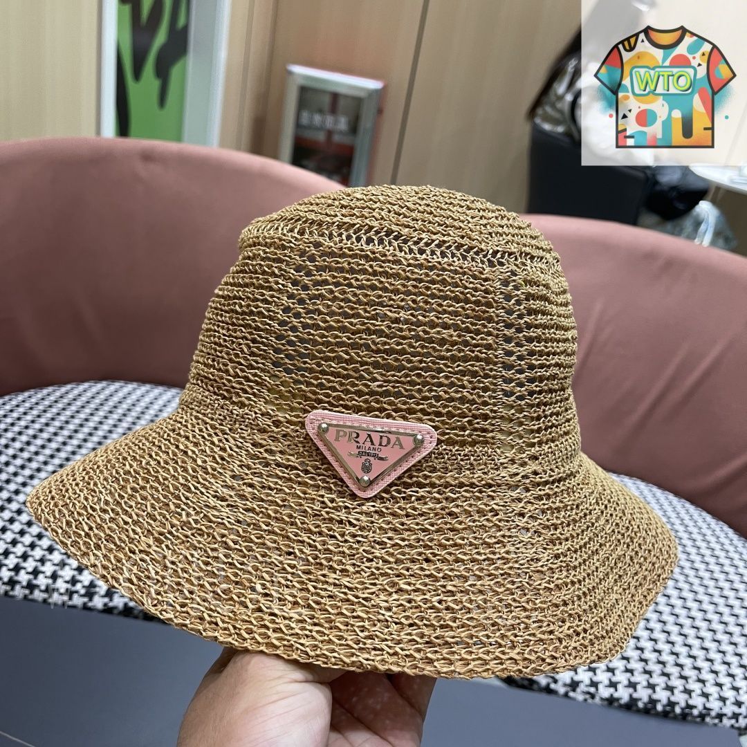 Prada ハット PRADA＊ロゴプレート付きコットンデニムバケットハット (PRADA