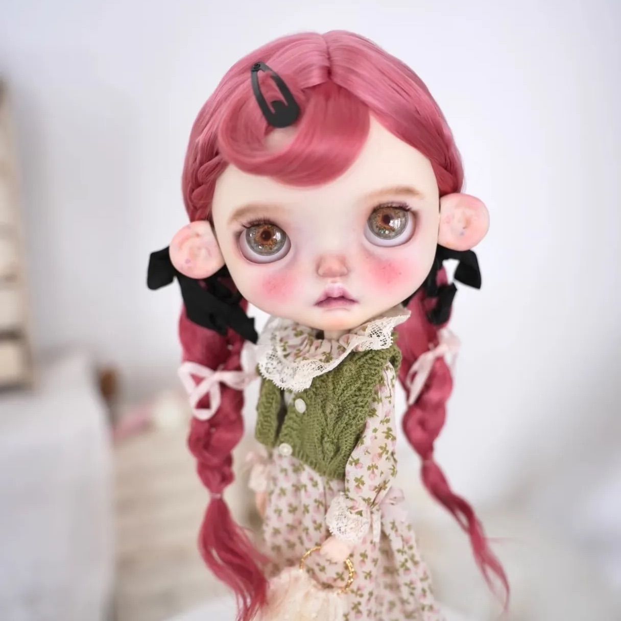 作家様製 モヘアウィッグ ブライス用 ナチュラルブラウン ＋アイチップ