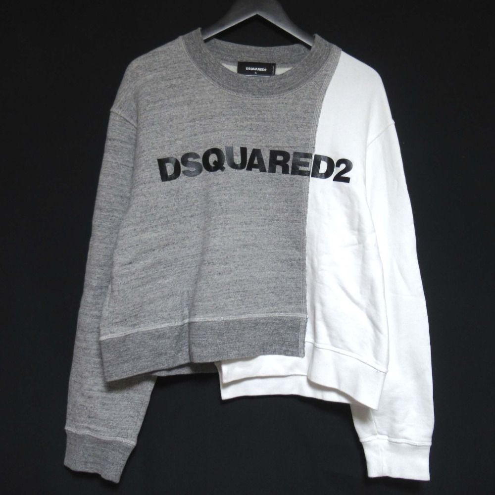 21SS DSQUARED2 ディースクエアード ロゴプリント 長袖 スウェットシャツ トレーナー 裏起毛 Sサイズ グレー×ホワイト レディース 古着