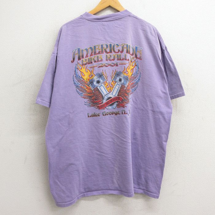XL/古着 半袖 ビンテージ Tシャツ メンズ 00s エンジン 大きいサイズ ロング丈 クルーネック 紫 パープル 24may27 中古