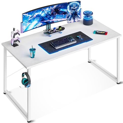 ODK デスク ゲーミングデスク 机 pcデスク 幅120cm パソコンデスク ?子 ゲームデスク computer desk ??? オフィスデスク 学習机 シンプル コンパクト フック付き 在宅ワーク おしゃれ 組立簡単 白い