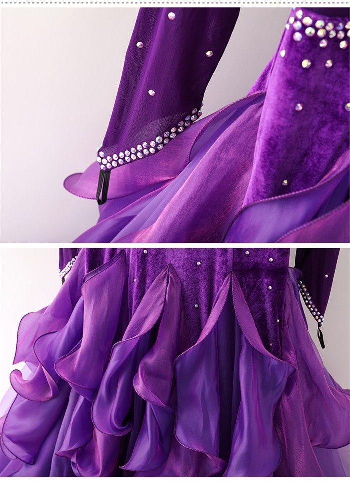 社交ダンスドレス モダンドレス パープル 社交ダンス衣装 社交ダンス ドレス 衣装 長袖 大きい裾 スタンダードドレス ワルツダンス ステージ衣装 ダンス衣装 ダンスウェア 競技会 パーティー 発表会 競技着 練習着 舞台 演奏会 演出 WHITEMONARCHHOTEL_COM