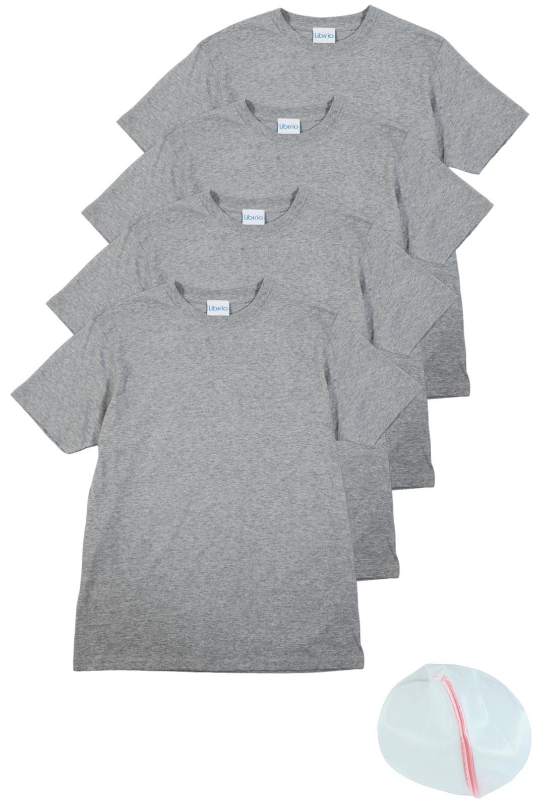 [ＬｉｂＥｒｉｏ] インナーシャツ メンズ 綿100％ 半袖 クルーネック 無地 速乾 吸汗 tシャツ やわらか肌着 4枚組 白 黒 グレー 洗濯ネット付き (ＸＸＬ，グレー) [グレー] [2XL]