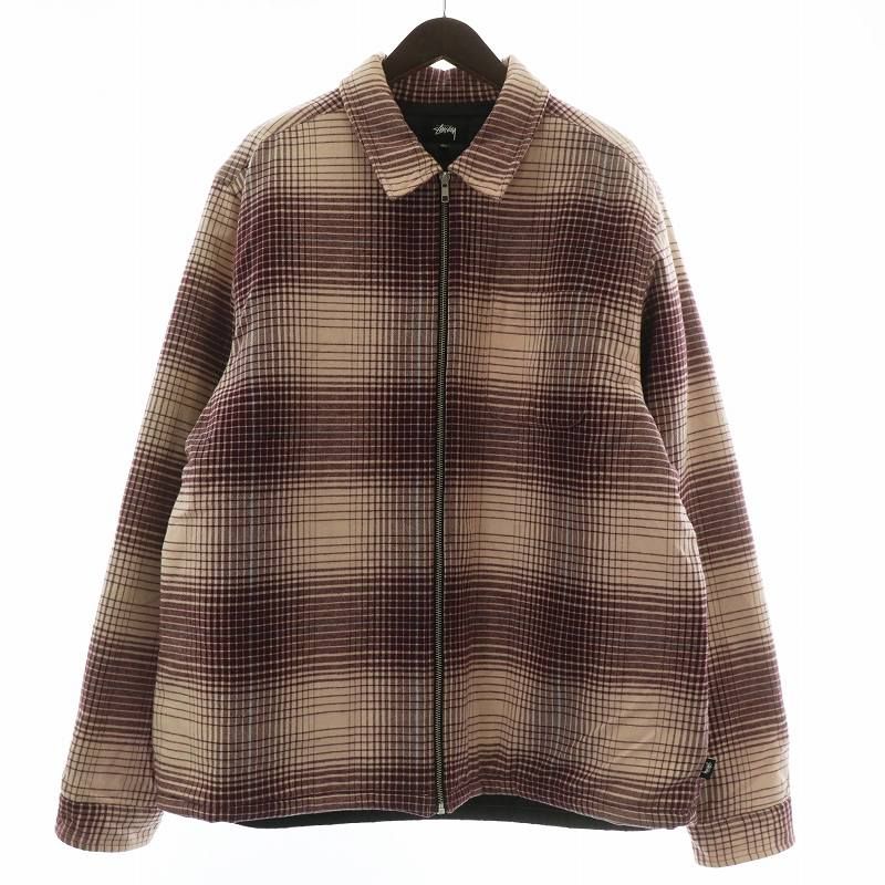 ステューシー STUSSY 中綿ジャケット ブルゾン アウター ステン オンブレチェック 総柄 ジップアップ XL バーガンディ ピンク |XZ GY13