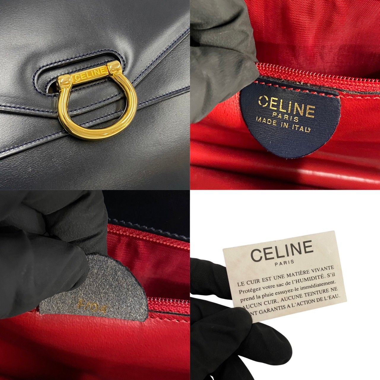 極 美品 CELINE セリーヌ ヴィンテージ ロゴ 金具 カーフ レザー