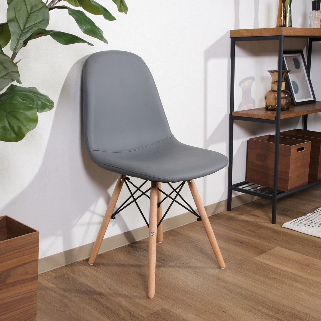 ♪ ２脚セット レザー調 イームズチェア グレー ダイニングチェア ダイニング
