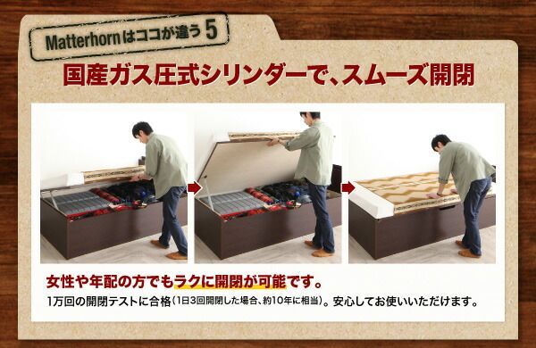 お客様組立 アウトドア収納跳ね上げベッド Matterhorn マッターホルン 薄型プレミアムポケットコイルマットレス付き シングル 深さグランド【代引不可】 アウトドア収納跳ね上げベッド Matterhorn お客様組立 収納 宮付き ｜組立設置付