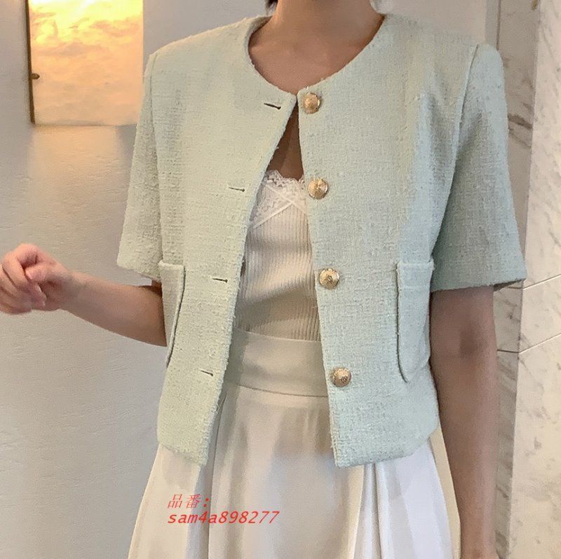 ツイードジャケット レディース ノー半袖 夏 秋 20代 30代 かわいい グリーン 40代 フェミニン 華やか 50代 am4a898277