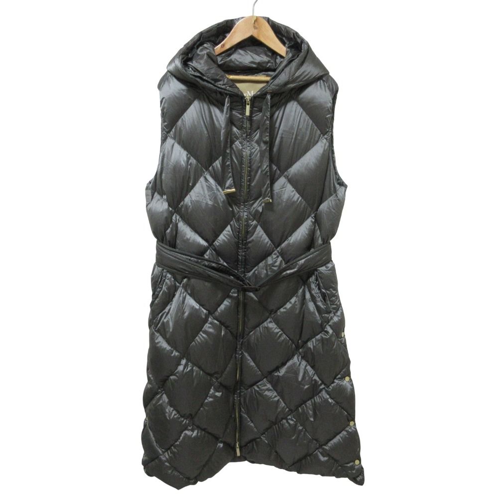 24AW Max Mara マックスマーラ ザキューブ キルティング ロングダウンベスト ノースリーブコート サイズ42 グレー レディース 古着
