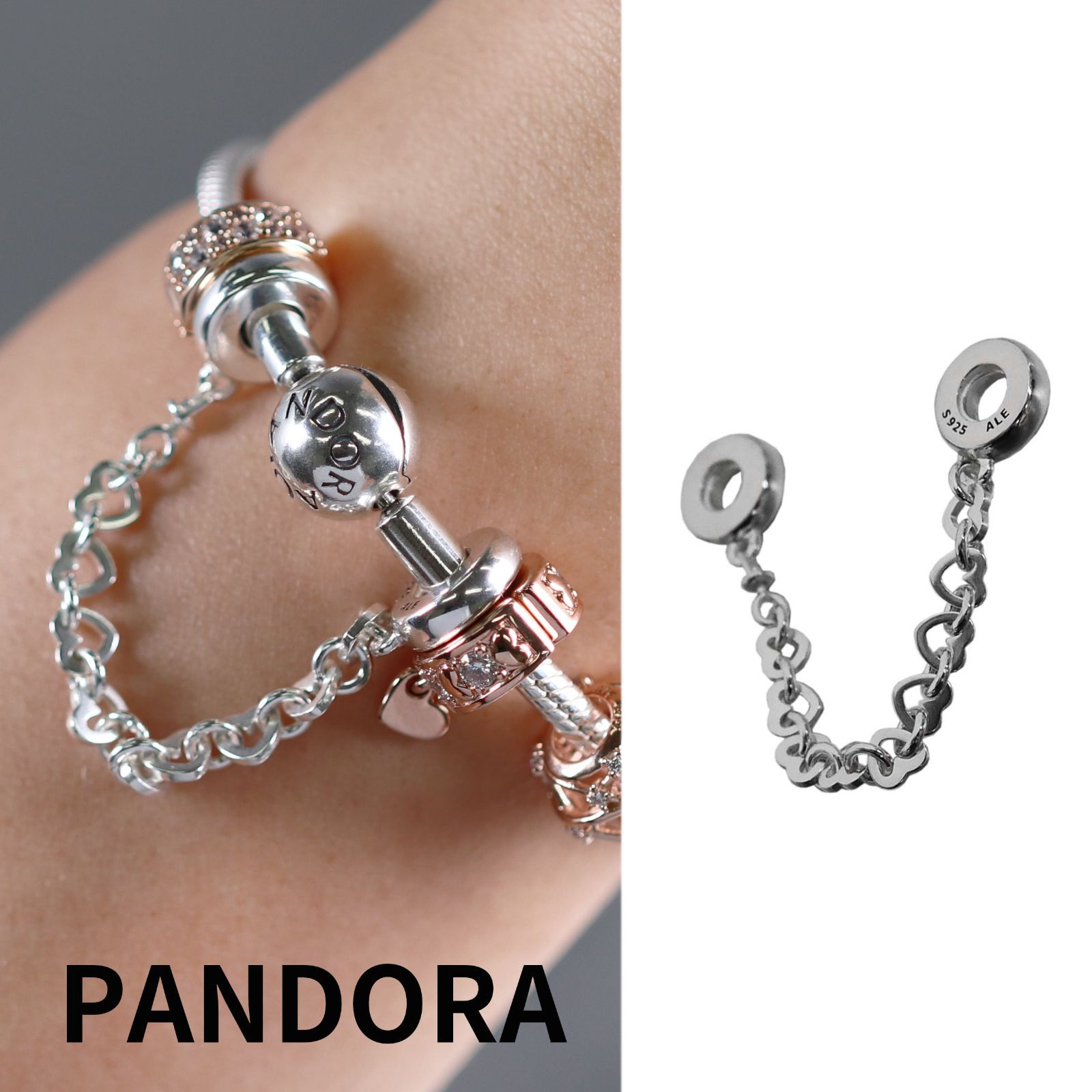 ☆【新品・正規品】ボックス・ショッパー付 PANDORA (パンドラ) ☆リンク ハート セーフティ チャーム☆ カスタマイズアクセ  スターリングシルバー シルバー925 ブレスレット ブランド アクセサリー 東京発送