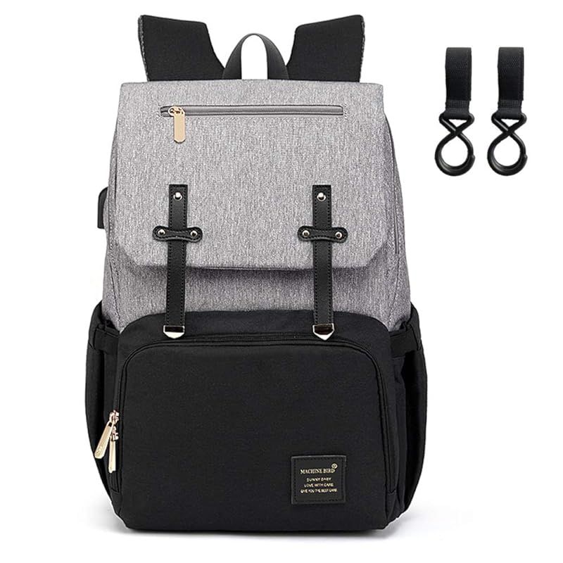 [honey&blue] マザーズバッグ リュック マザーズリュック ママバッグ メンズ レディース 軽量 大容量 高密度クッション 保温ポケット (グレー×ブラック)