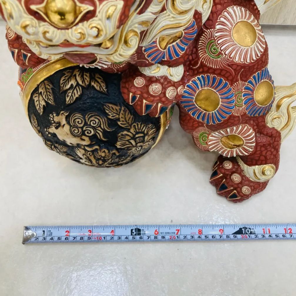 A【骨董品】九谷焼 九谷焼 獅子 シーサー 高さ約40cm 大きめ 縁起物