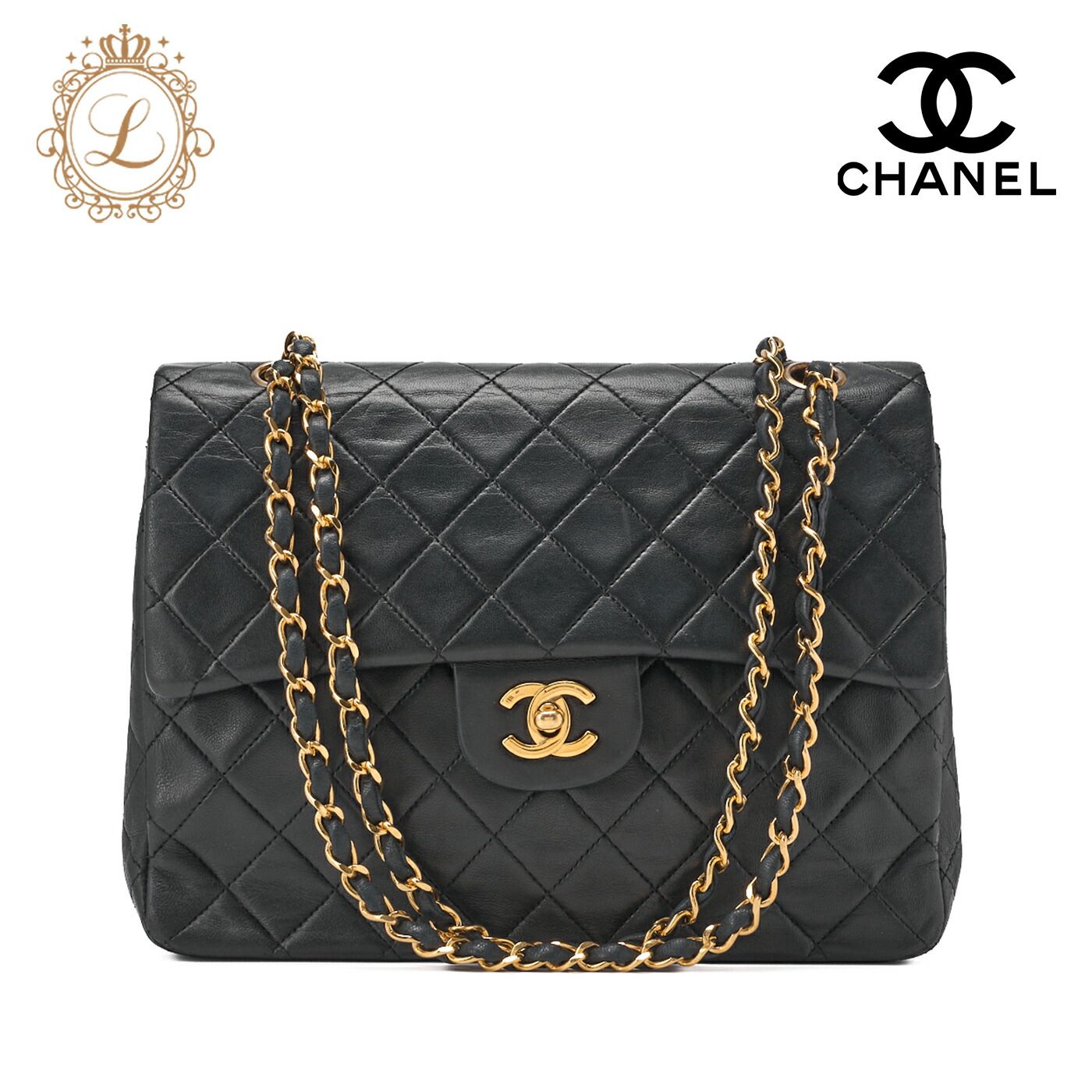 CHANEL シャネル マトラッセ ダブルフラップ 正方形 チェーンショルダーバッグ ラムスキン 黒 ゴールド金具 レディース バッグ レディース