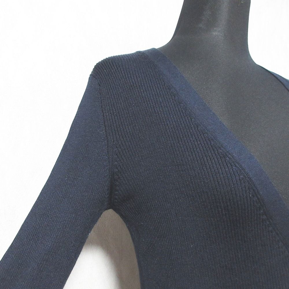 美品 UNITED ARROWS ユナイテッドアローズ Vネック シルクリブニットカーディガン 1528-136-0081 ネイビー レディース 古着 中古 美品 UNITED ARROWS ユナイテッドアローズ Vネック シルク