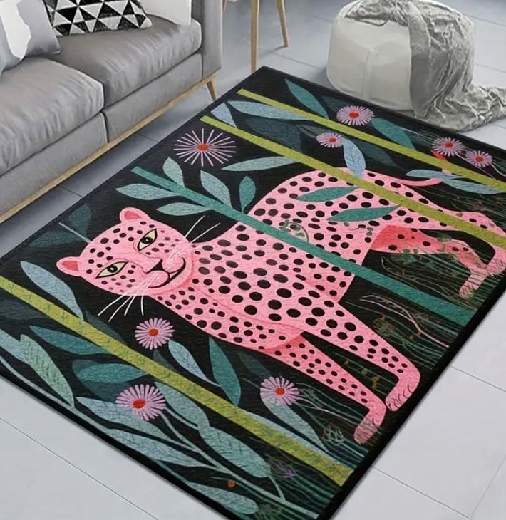 100cm×160cm ヒョウ トラ ライオン カーペット ラグ マット ピンク