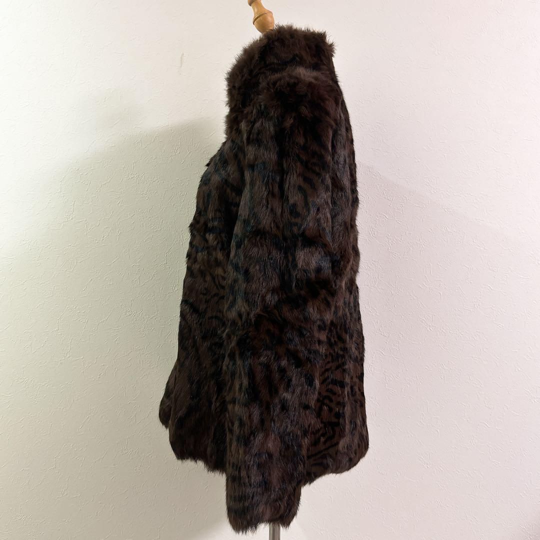 極美品】ミンクファーコート 毛皮 ブラウン 豹柄 ヒョウ ゼブラ柄 高級