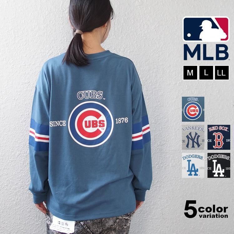MLB Tシャツ 長袖 ロンT メジャーリーグベースボール チームロゴ プリント バックプリント メンズ レディース トップス c5522m bluegrey