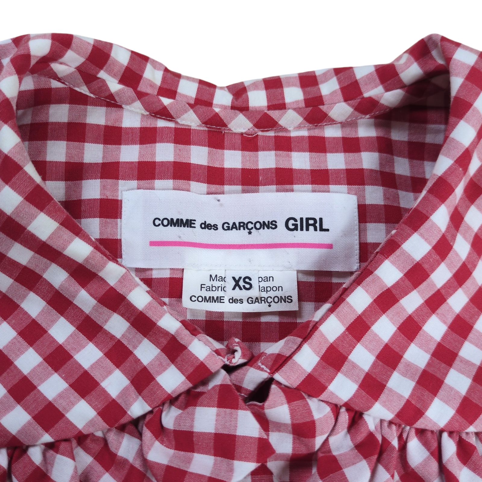 超希少　COMME des GARÇONS ギンガムチェック　シャツ　フリル　赤 COMME des GARCONS GIRL 20SS ギンガムチェック 丸襟フリル