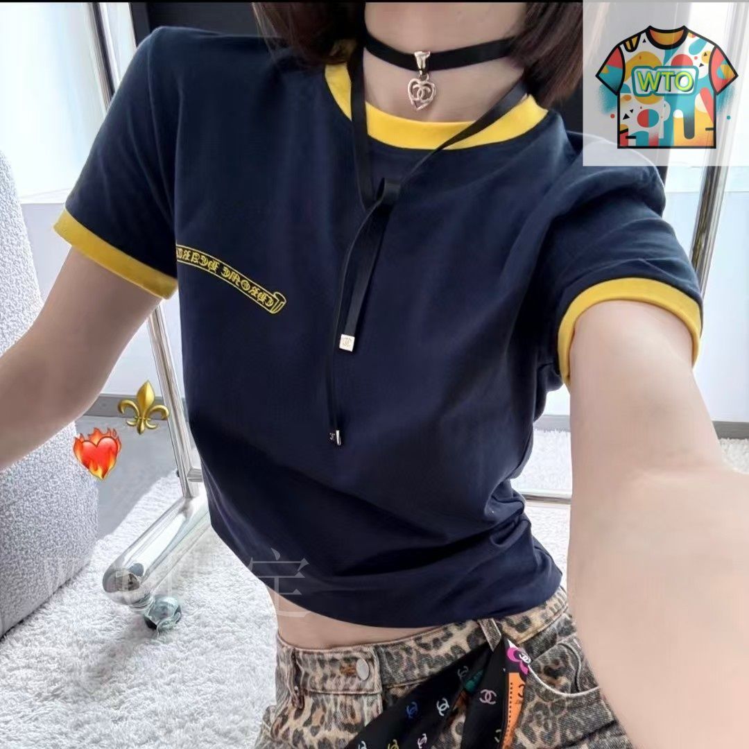 CHROME HEARTS 半袖Tシャツ ネイビー/イエロー CHROME HEARTS 半袖Tシャツ ネイビー/イエロー CHROME HEARTSクロム