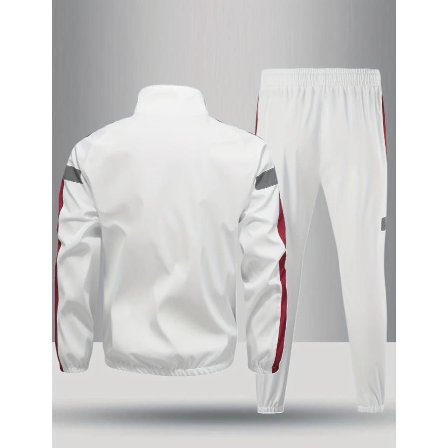 メンズ春秋ファッションスタンド スポーツスーツ 長袖 サイドストライプディテール レギュラーフィット 成人男性向け 外出 カジ