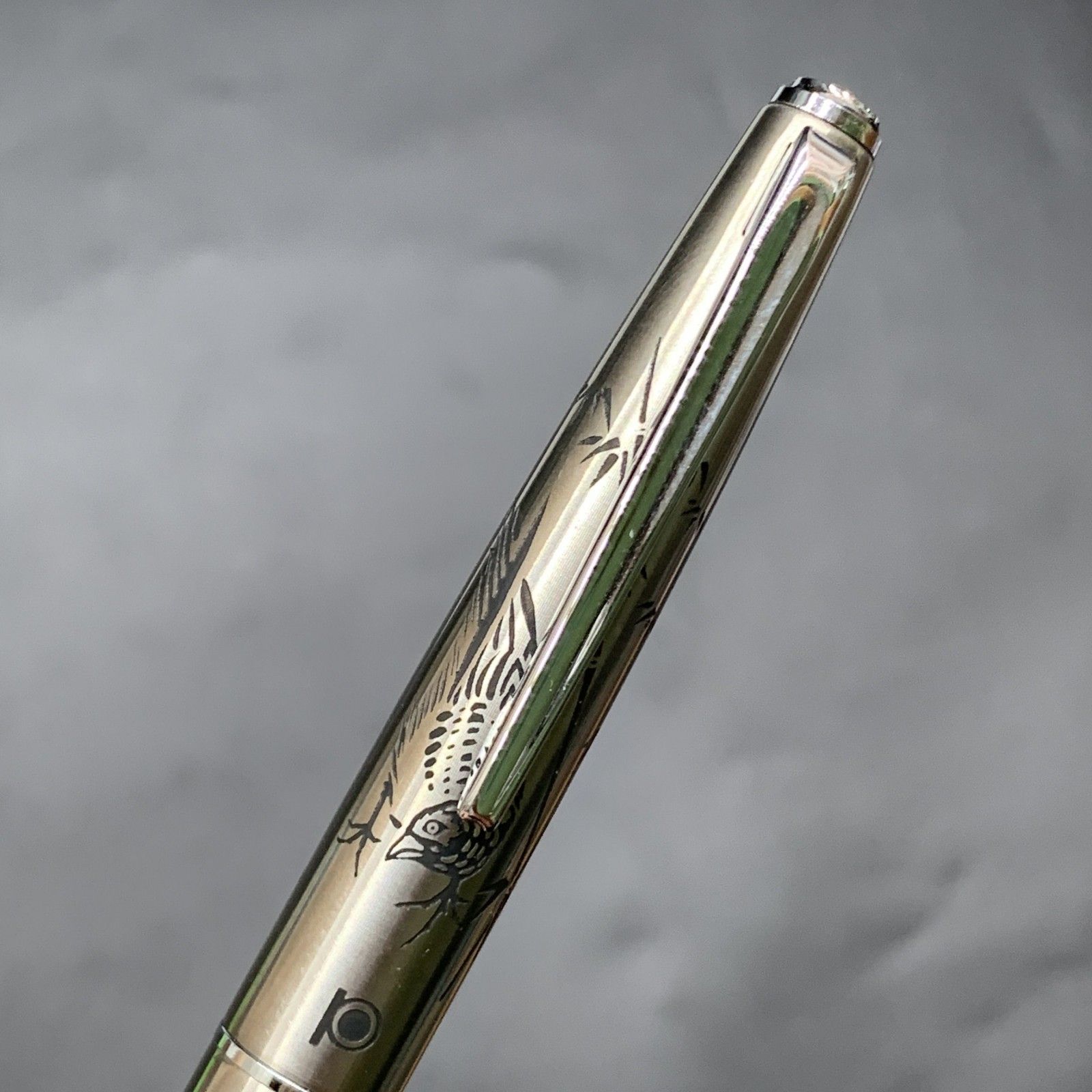 M346廃盤 プラチナ万年筆 ステンレス蝕刻 ペン先18K-WG 18金 竹とキジ 細字 プラチナ万年筆 筆記未