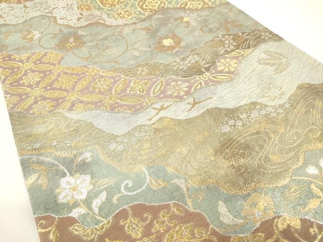 セール♪六通柄袋帯　絞り　名物裂　着物 平和屋着物▽六通柄袋帯 唐織 蜀甲名物裂文 金糸 正絹 逸品