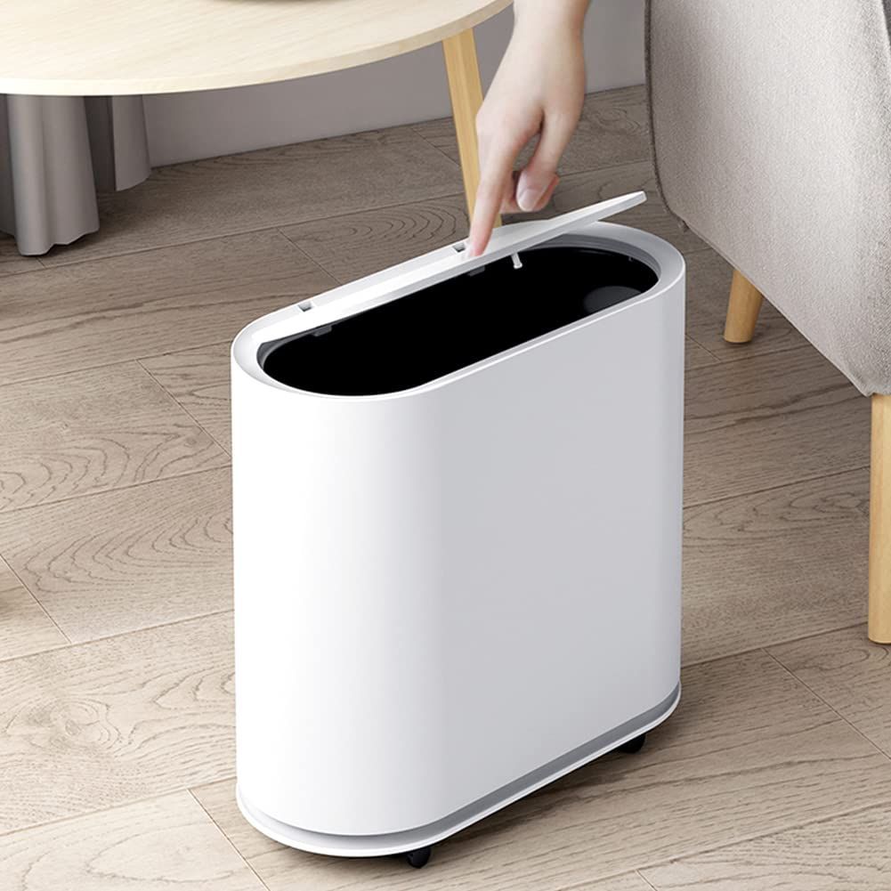 ゴミ箱 ふた付き 10L スリム おしゃれ ごみ箱 キャスター付 は無臭で密閉 ゴミ箱 省スペース トイレ リビングキッチンベッドルーム用白い
