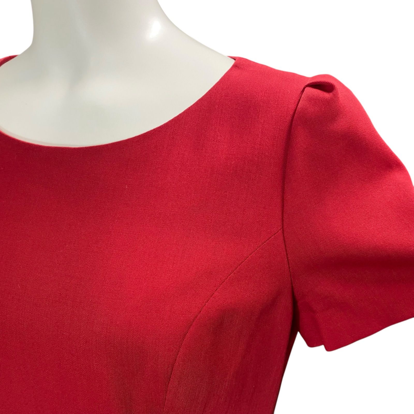 美品 ルネ Rene 38、M、9号 ワンピース Aライン ワンピ 半袖 膝丈 赤