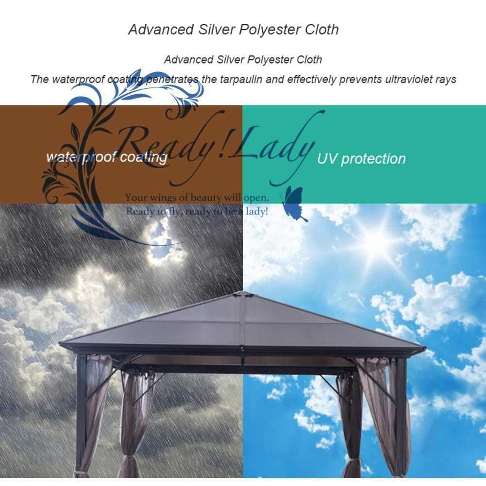 パティオガゼボ 3x4m屋外ガゼボアルミ製ガゼボハードトップ 芝生と庭用 裏庭 デッキ 庭用のカーテンとネット付き