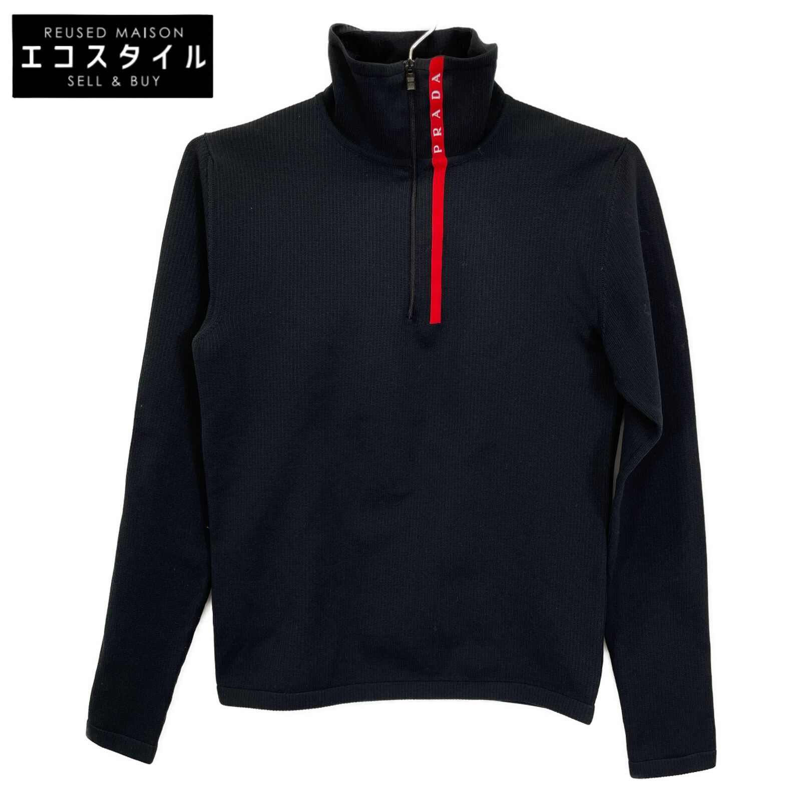 PRADA プラダ ブラック テクノニット ハーフジップ 38