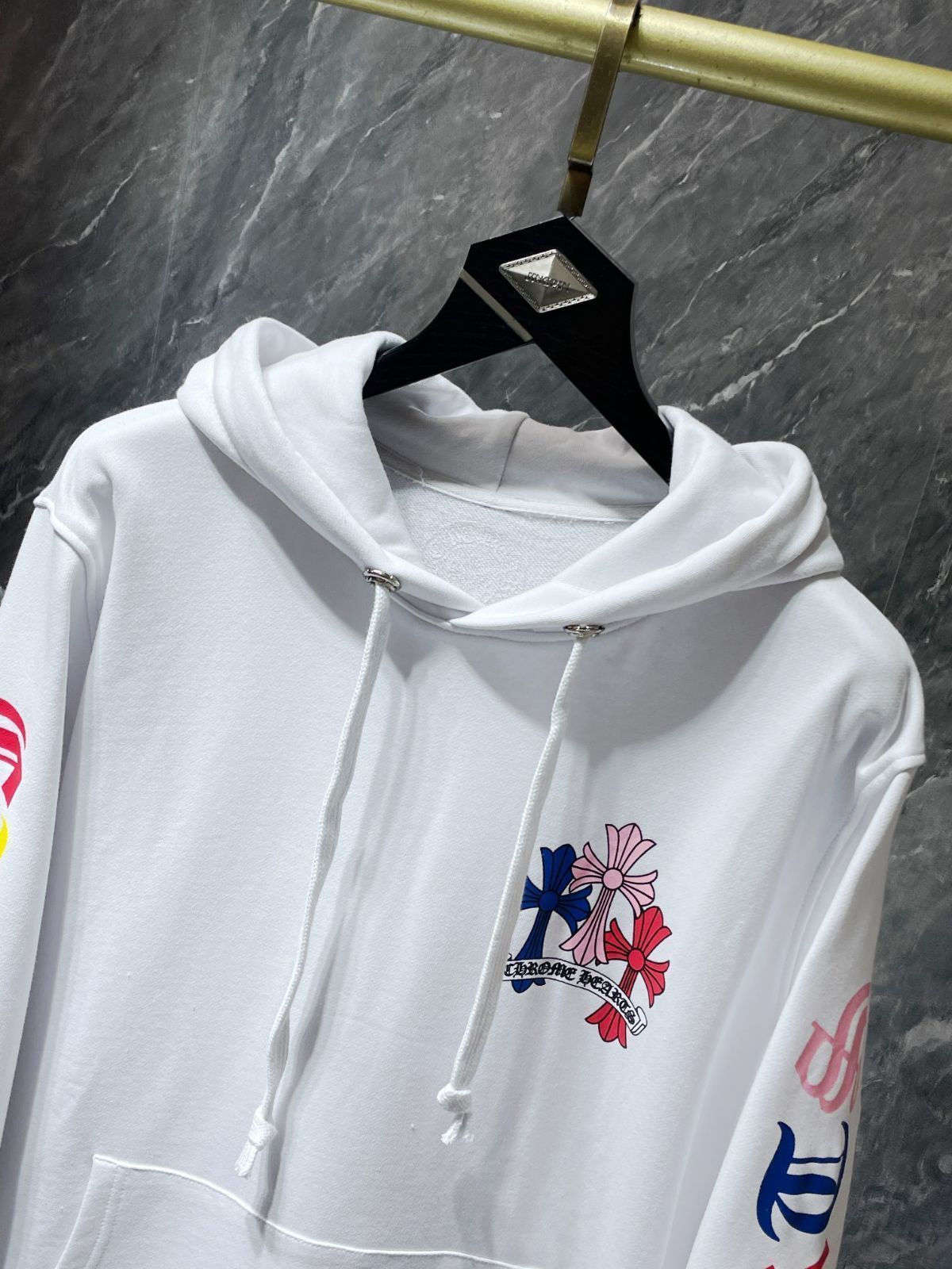 Chrome Hearts メンズ フーディー カラフルクロス プリント ブラック|ホワイト S-XL | ♥品