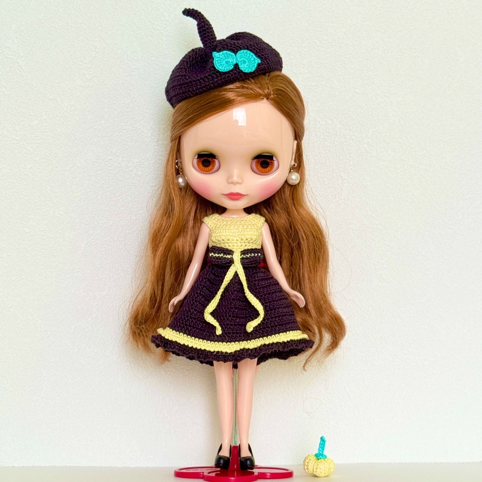 アヒルのお面　ネオブライス アウトフィット　編みぐるみ　ブライス　ハロウィン ブライス・アウトフィット🎃ハロウィンファッション🎃かぎ針編み