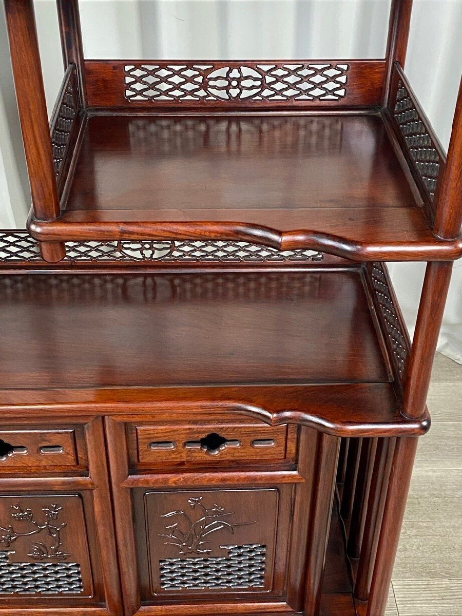GT76 唐木家具 花梨材 総無垢 飾り棚 違い棚 茶棚 茶 タンス