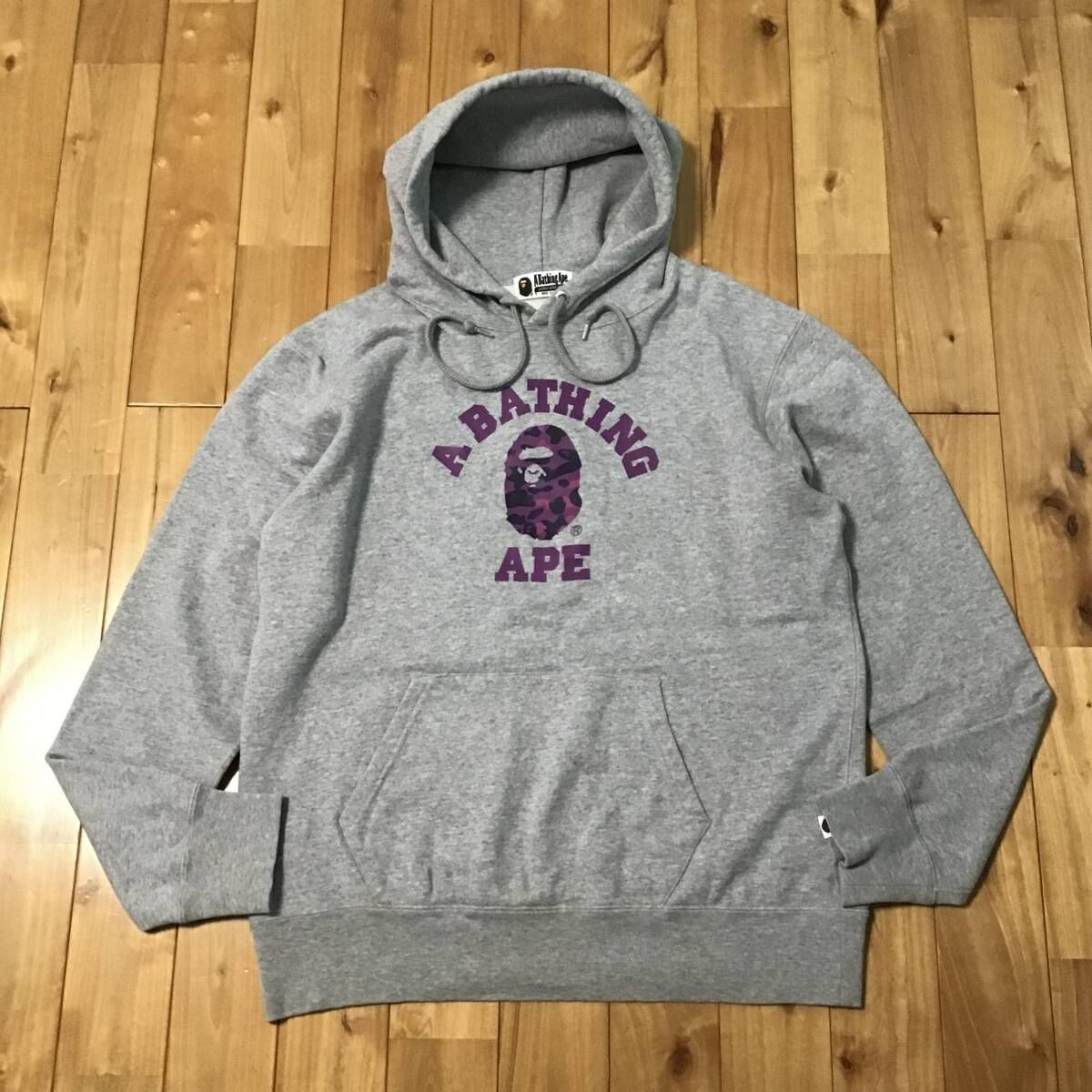 ☆XL☆ Purple camo カレッジロゴ プルオーバー パーカー グレー a bathing ape BAPE college logo  pullover hoodie エイプ ベイプ - メルカリ