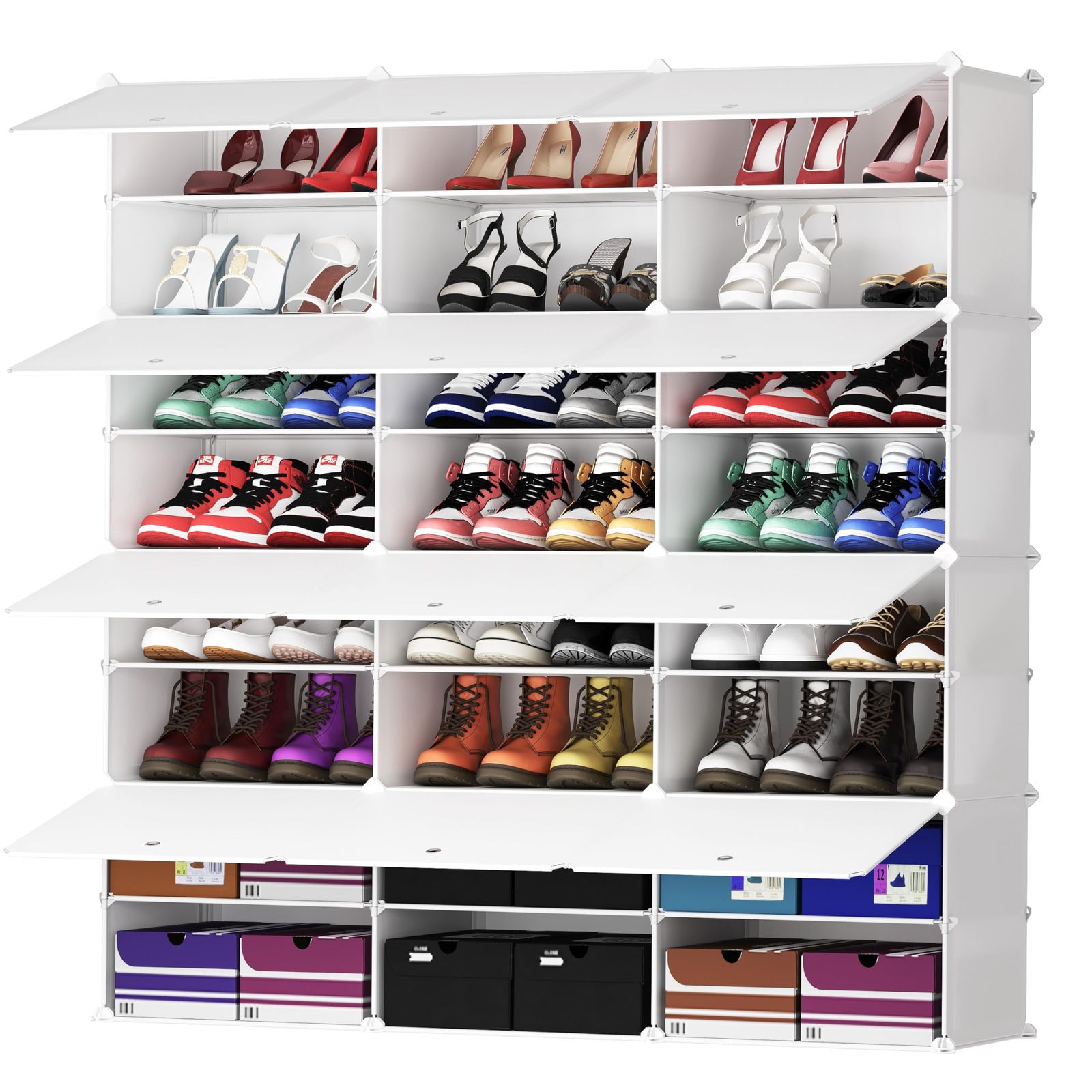 送料無料 JOISCOPE シューズボックス 下駄箱 スニーカー 靴収納 組み立て式 靴 箱 棚 クロゼット 玄関 多層 開閉扉 省スペース かび対策 大容量 白 3*8