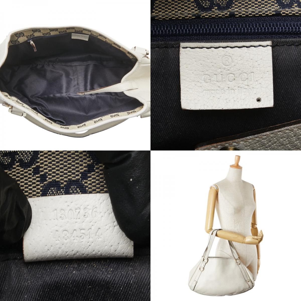 Gucci アビー　ホワイトレザー ハンドバッグ グッチ アビー トートバッグ ハンドバッグ キャンバス×レザー GG