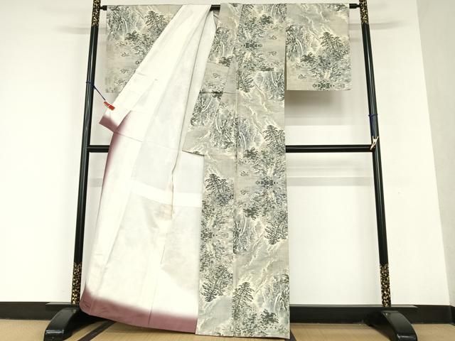 平和屋着物●本場大島紬　白大島　一元絣　正絹　逸品　CAAW8313yc 平和屋着物○本場大島紬 白大島 総絣 風景文 正絹 逸品 AAAU8317zg