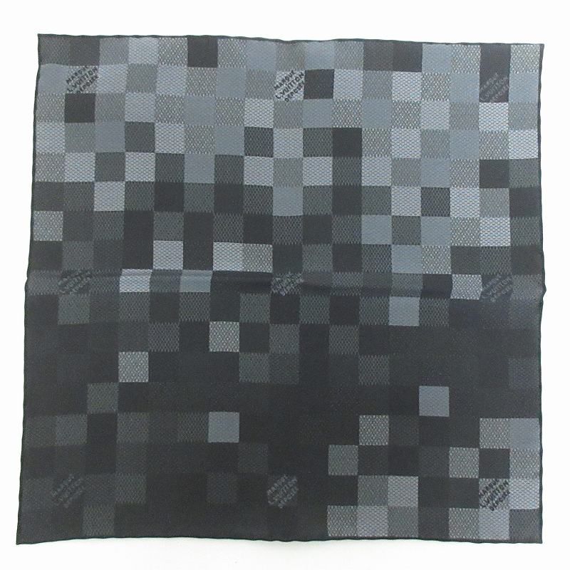 ルイヴィトン LOUIS VUITTON ダミエ ポケットスクエア ハンカチーフ シルク M96192 黒 ブラック 小物