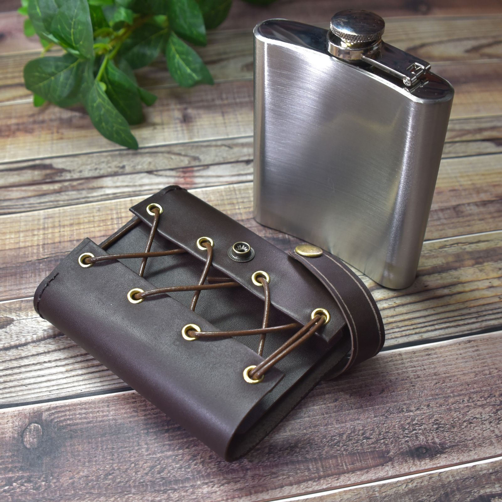 搬入設置サービス付 ☆新品未使用スキットル PEWTER HIP FLASK 本革