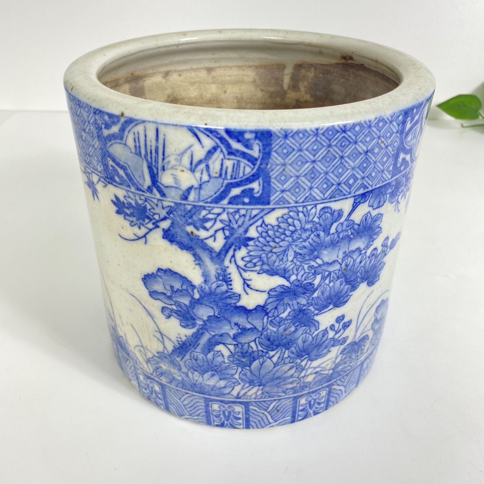 アンティーク火鉢 火鉢 水鉢 アンティーク 青花 染付 植木鉢 陶器 骨董品 和風