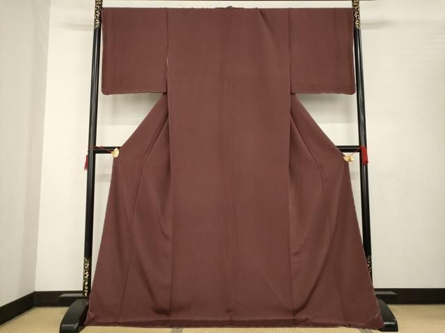 平和屋着物 上質な色無地 葡萄茶色 ロング丈 正絹 AABB7936ck