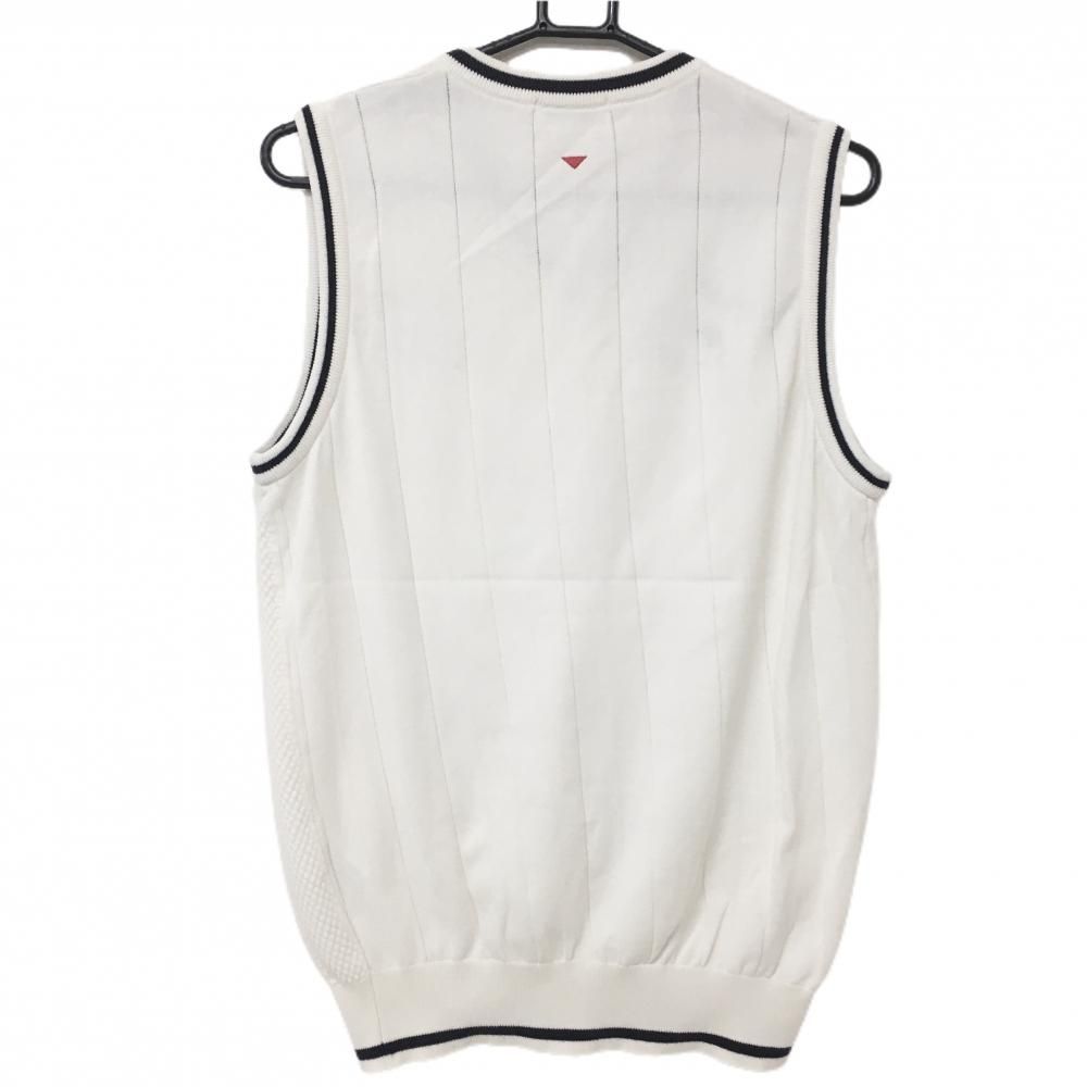 アンパスィ ニットベスト L 美品❗️ 美品】アンパスィ ニットベスト 白×ネイビー Vネック ロゴワッペン